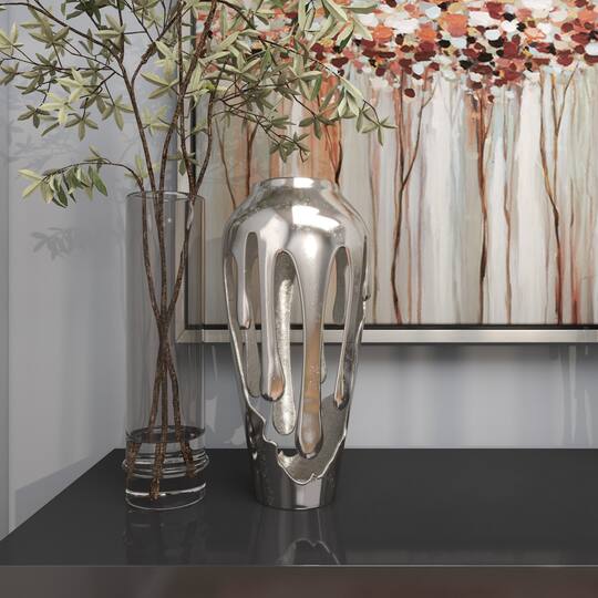 15" Silver Aluminum Melting Drip Vase